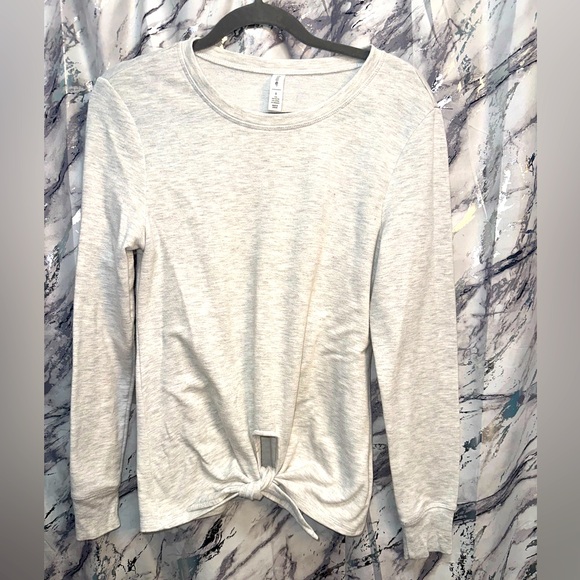 IDEOLOGY Top Soft Knotted Long Sleeve White Heather Size S bow knot front Yoga - Picture 1 of 6